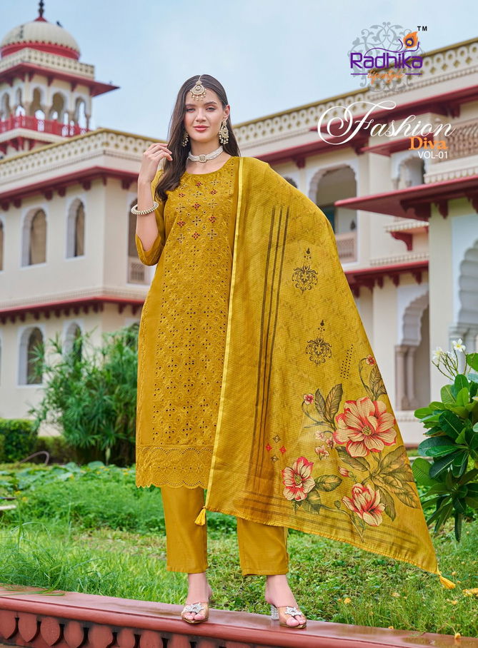 Fashion Diva Vol 1 By Radhika Chanderi Silk Designer Kurti With Bottom Dupatta Wholesale Shop In Surat